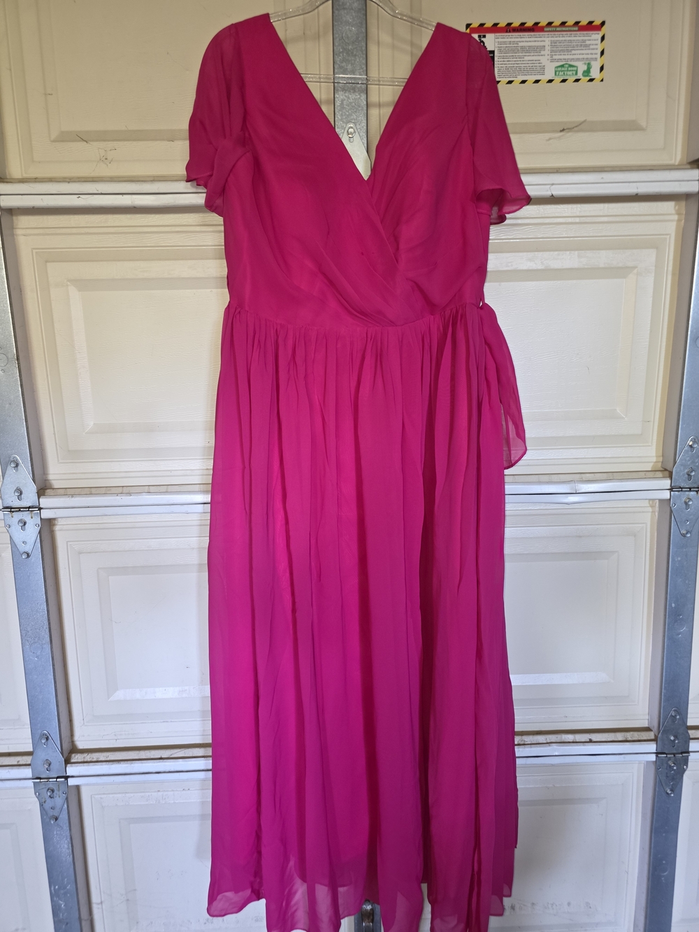 Fuchsia Chiffon V-Neck Flutter Sleeve Maxi Dress